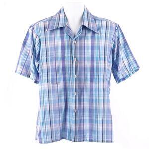 70s pointy dagger collar plaid short sleeve button up shirt